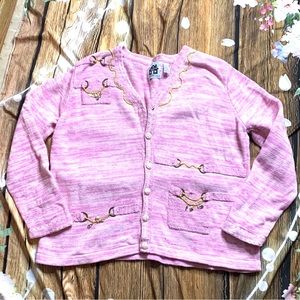 Vintage Storybrook Knits Marled Pink Nautical Inspired Button Down Cardi…